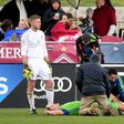 Jordan Morris of Seattle Sounders receives attention from staff in front of goaltender Zac MacMath of Colorado Rapids after an injury during his goal for a 1-0 lead at Dick's Sporting Goods Park on November 27, 2016