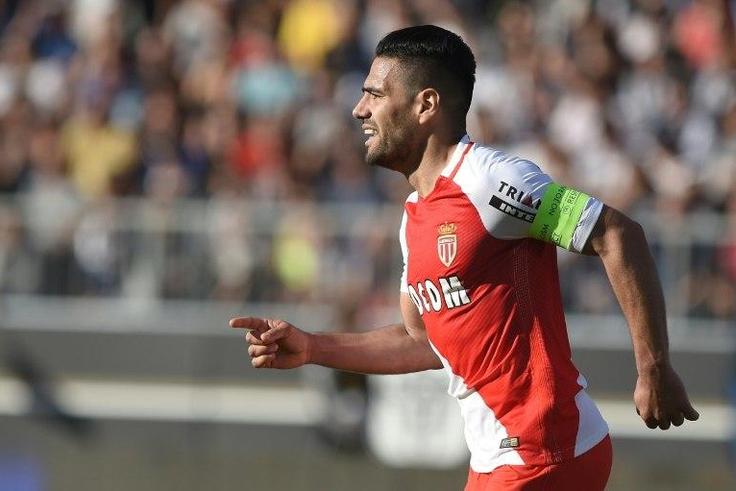 Monaco's Radamel Falcao celebrates after scoring a goal against Angers on April 8, 2017, at the Raymond Kopa Stadium in Angers, western France