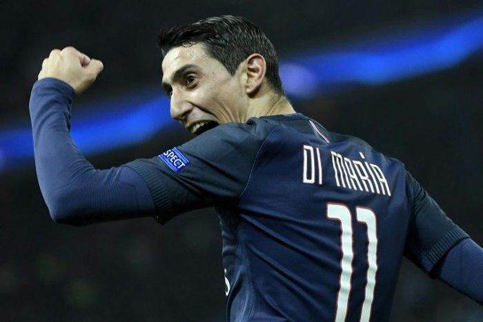 Paris Saint-Germain's forward Angel Di Maria celebrates after scoring a goal during the UEFA Champions League round of 16 first leg football match between Paris Saint-Germain and FC Barcelona on February 14, 2017