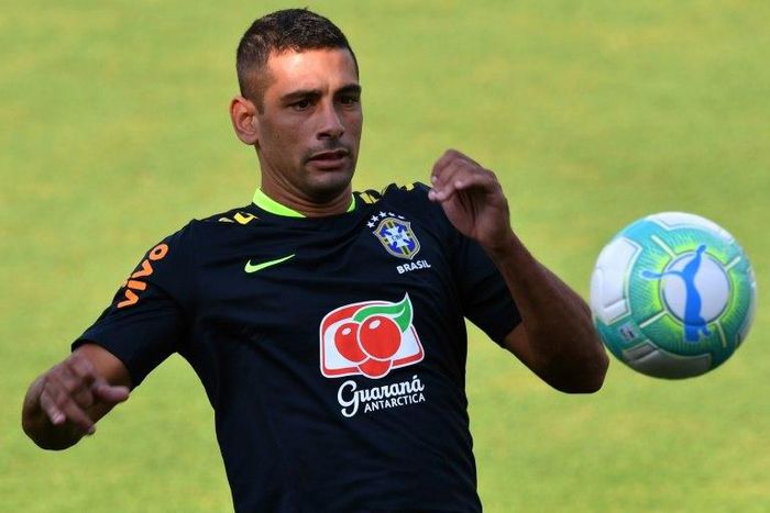 Brazil's Diego Souza takes part in a training session at the Corinthians team training centre in Sao Paulo, Brazil, in March 2017