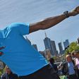 Jamaica's Usain Bolt strikes his signature pose in Melbourne, on November 4, 2016