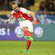 Monaco's forward Valere Germain kicks the ball during the French Cup football match between Monaco vs Lille at the "Louis II" stadium, in Monaco, on April 4, 2017