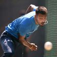India's Hardik Pandya bowls in the nets during a training session in New Delhi, on October 19, 2016