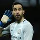 Manchester City's Chilean goalkeeper Claudio Bravo gestures to Huddersfield fans after Manchester City scores their fifth goal on March 1, 2017