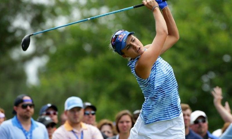 Lexi Thompson hits her tee shot on the third hole during the final round of the Kingsmill Championship on May 21, 2017
