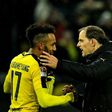 Dortmund's head coach Thomas Tuchel celebrates with forward Pierre-Emerick Aubameyang after their win against Leipzig, in Dortmund, western Germany, on February 4, 2017