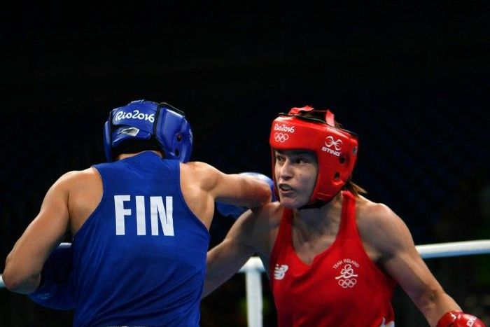 Ireland's Katie Taylor (R), seen in August 2016, enjoyed a brilliant amateur career that yielded five world titles, six European titles and gold at the 2012 London Olympics