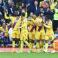Crystal Palace's striker Christian Benteke (L) celebrates scoring a goal against Liverpool with Joel Ward (2ndL), James Tomkins (2ndR) and Jason Puncheon on April 23, 2017