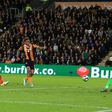 Hull City's striker Abel Hernandez (C) scores his team's third goal during the English Premier League football match between Hull City and Middlesbrough at the KCOM Stadium in Kingston upon Hull, north east England on April 5, 2017