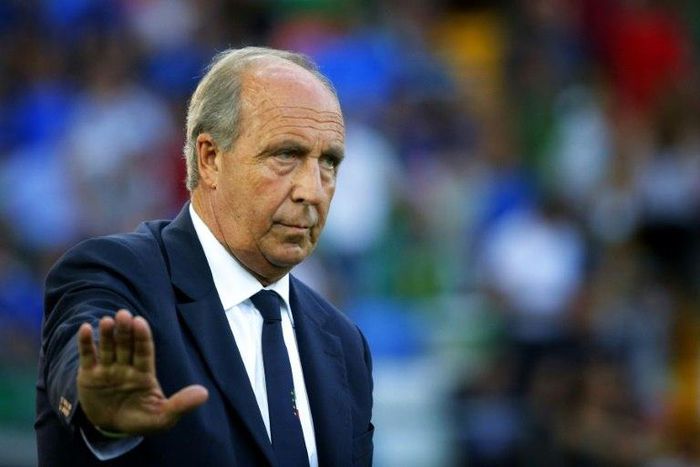 Italy's coach Gian Piero Ventura looks on during the FIFA World Cup 2018 qualification match between Italy and Liechtenstein at the Dacia Arena Stadium in Udine, on June 11, 2017