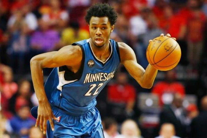 Andrew Wiggins of the Minnesota Timberwolves, seen in action during a NBA game at the Toyota Center in Houston, Texas