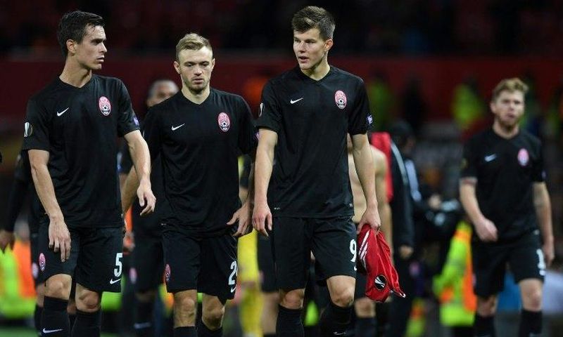 Zorya Luhansk players leave the pitch following their UEFA Europa League Group A match against Manchester United, at Old Trafford in Manchester, on September 29, 2016