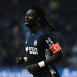 Olympique de Marseille's French forward Bafetimbi Gomis reacts after scoring during the French L1 football match between Nantes and Marseille on February 12, 2017