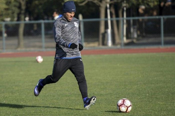 Carlos Tevez at a training session with new club Shanghai Shenhua in Shanghai on January 21, 2017