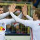Leipzig's forward Timo Werner (L) celebrates with teammate forward Emil Forsberg after he scored during the German first division Bundesliga football match against SC Freiburg November 25, 2016