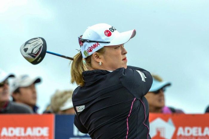 Ha Na Jang of South Korea tees off on the final day of the Australian Open Golf Tournament at the Royal Adelaide Golf Club on Febuary 19, 2017