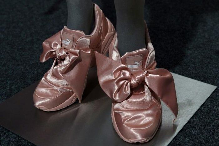 "Rihanna" sport shoes on display at Puma's annual press conference on February 9, 2017 in Herzogenaurach, Germany