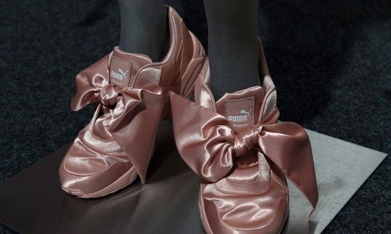 "Rihanna" sport shoes on display at Puma's annual press conference on February 9, 2017 in Herzogenaurach, Germany