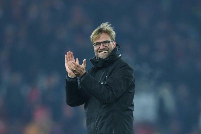 Liverpool manager Jurgen Klopp cheers with the crowd at the end of the match against Sunderland at Anfield on November 26, 2016