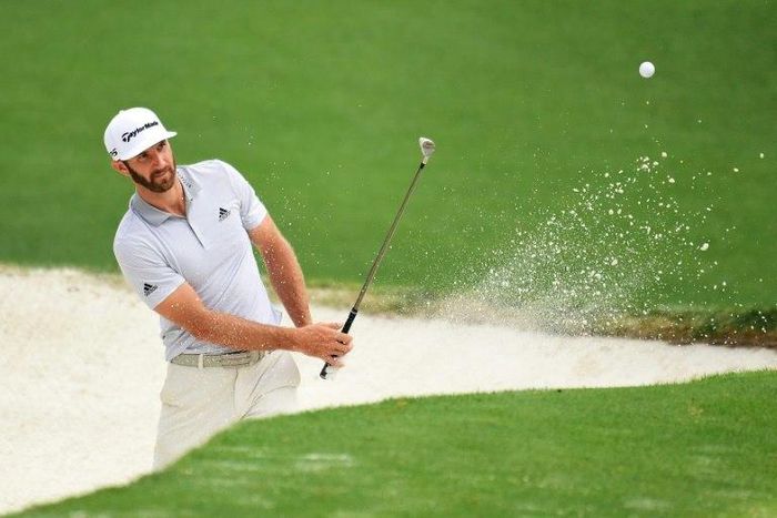 US player Dustin Johnson practises before the start of the Masters in Augusta, Georgia, on April 5, 2017