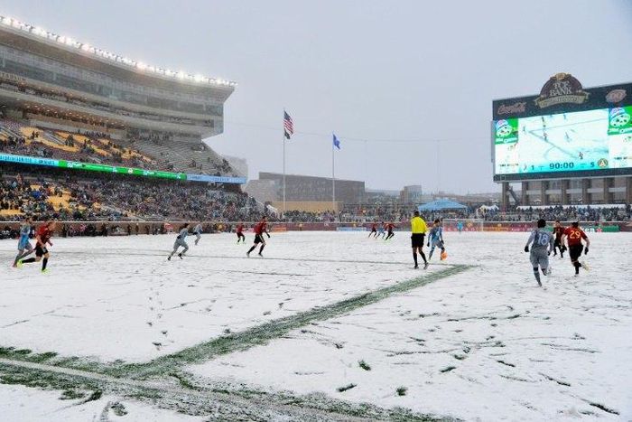 A general view of TCF Bank Stadium during stoppage time in the second half of the match between the Minnesota United FC and the Atlanta United FC on March 12, 2017 in Minneapolis, Minnesota