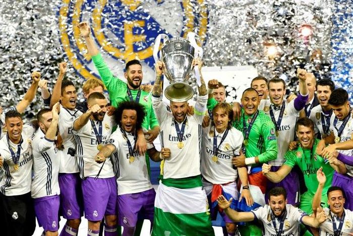 Real Madrid celebrate winning the Champions League, beating Juventus 4-1 in the final in Cardiff on June 3, 2017