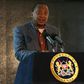 Kenyan President Uhuru Kenyatta addresses an audience during the second day of the Giant Club Summit of African leaders and others on tackling poaching of elephants and rhinos at the Fairmont Mount Kenya Safari Club in Nanyuki, Laikipia county, Kenya, ...