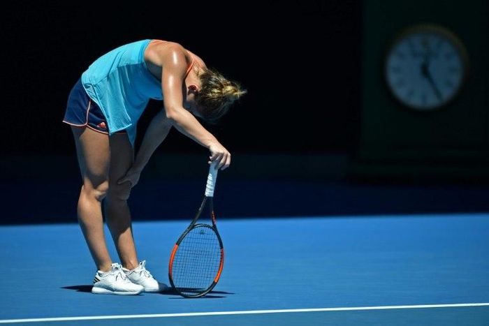 Simona Halep goes out to Shelby Rogers on day one of the Australian Open at the Rod Laver Arena in Melbourne
