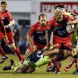 Toulon's Mathieu Bastareaud (C) fights for the ball with Sale's players during their European Rugby Champions Cup match, at the Mayol Stadium in Toulon, southern France, on January 15, 2017
