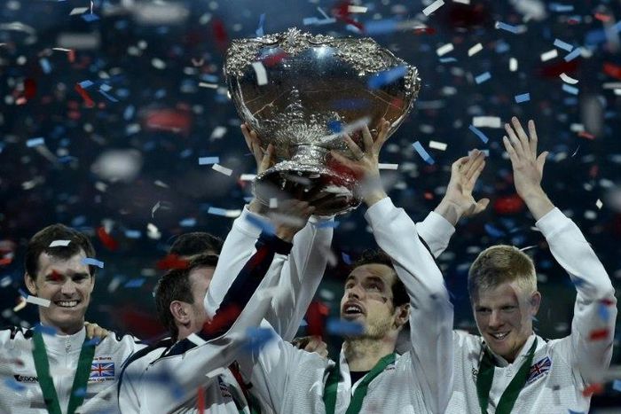 Andy Murray (2nd right) led Britain to the Davis Cup title in 2015