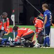 Breel Embolo is taken off the pitch on a stretcher after an injury in Schalke 04's game against FC Augsburg in Augsburg on October 15, 2016