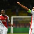 Monaco's Valere Germain (R) celebrates with teammate Radamel Falcao after scoring a goal during their UEFA Champions League Group E match against CSKA Moscow, at the Louis II Stadium in Monaco, on November 2, 2016