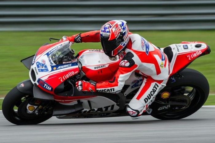 Ducati test rider Casey Stoner on the track during MotoGP pre-season testing at the Sepang International Circuit on February 3, 2016