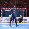 France's pivot Ludovic Fabregas (L), France's centre back Nikola Karabatic and France's right wing Luc Abalo celebrate after winning the 25th IHF Men's World Championship 2017 quarter final handball match France vs Sweden on January 24, 2017