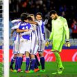 Real Sociedad's players celebrate their team's second goal during the Spanish league football match Real Sociedad vs CA Osasuna at the Anoeta stadium in San Sebastian on February 5, 2017