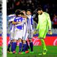 Real Sociedad's players celebrate their team's second goal during the Spanish league football match Real Sociedad vs CA Osasuna at the Anoeta stadium in San Sebastian on February 5, 2017