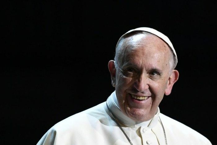 Pope Francis arrives for an ecumenical event at the Malmo Arena on October 31, 2016 in Malmo, Sweden