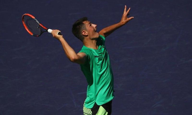 Bernard Tomic of Australia, pictured in action in March 2017, went down to Argentine Diego Schwartzman at the Monte Carlo Masters