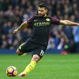 Manchester City's Argentinian striker Sergio Aguero shoots during the English Premier League football match between West Bromwich Albion and Manchester City at The Hawthorns stadium in West Bromwich, central England, on October 29, 2016