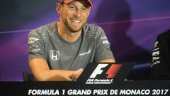 Britain's Jenson Button speaks at a press conference four days ahead of the Monaco Formula One Grand Prix on May 24, 2017