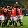 Egypt's players celebrate a goal on January 21, 2017