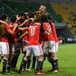 Egypt's players celebrate a goal on January 21, 2017