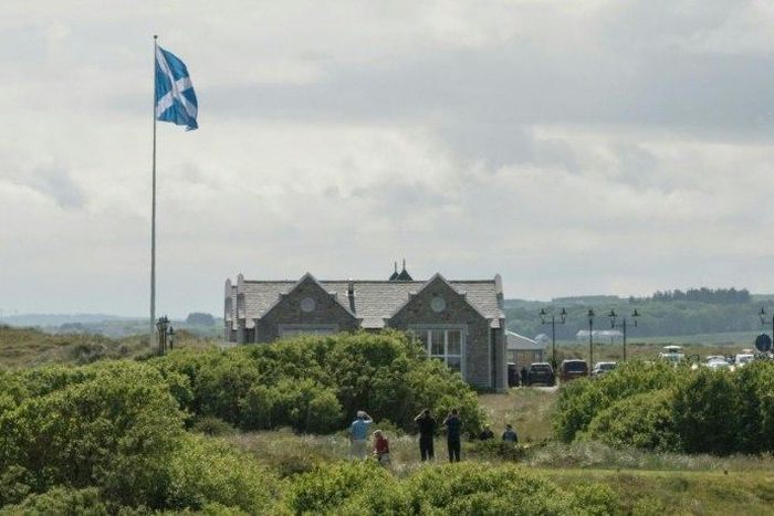 The giant saltire is situated next to the Trump International Golf Links clubhouse in Aberdeenshire, Scotland