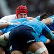 England's flanker James Haskell (C) watches over the scrum during the Six Nations international rugby union match between England and Italy at Twickenham stadium in southwest London on February 26, 2017