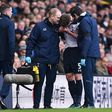 Tottenham Hotspur's defender Jan Vertonghen (2R) receives medical treatment before leaving the pitch injured during the English Premier League football match against West Bromwich Albion at White Hart Lane in London, on January 14, 2017