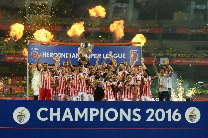 Atletico de Kolkata players celebrate winning the 2016 Indian Super League