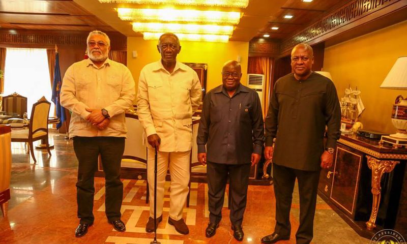 President of Ghana, Nana Addo Dankwa Akufo-Addo met with the three former Presidents of the Republic, their Excellencies, Jerry John Rawlings, John Agyekum Kufuor and John Dramani Mahama today, April 18, 2017 at the Presidency.