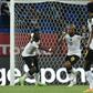 Ghana's forward Andre Ayew (C) celebrates with teammates after scoring his team's second goal during the 2017 Africa Cup of Nations quarter-final football match between DR Congo and Ghana in Oyem on January 29, 2017