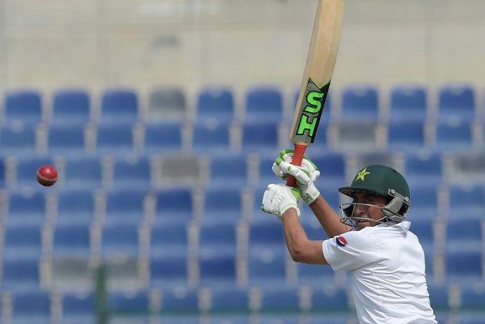 Pakistan's Younis Khan bats on the first day of the second Test against the West Indies in Abu Dhabi on October 21, 2016