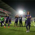 Al-Ain's Omar Abdulrahman (C) and teammates celebrate at the end of their Asian Champions League football match against Qatar's El-Jaish on October 18, 2016 in Doha